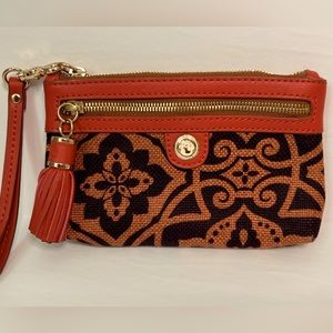Spartina 449 Linen & Leather Tasseled Wristlet w Gold Hardware